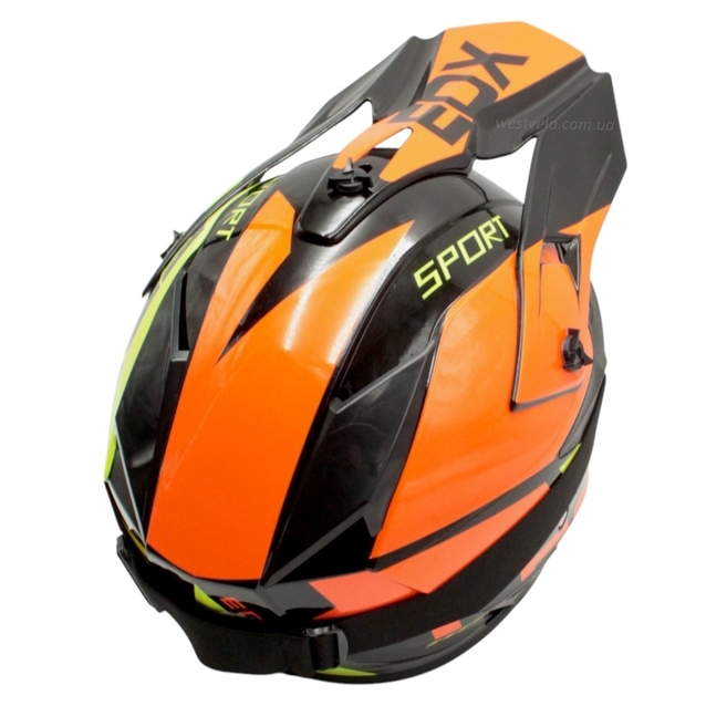 Шолом, закритий крос/ендуро (L) АТV EDX 021 чорно-салатово-помаранчевий глянець з дашком + окуляри фото westvelo.com