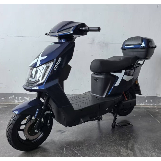 Електроскутер Corso «FLASHX» FL-174259 двигун 1200W, акумулятор 72V/23Ah графеновий, синій, колеса 10" + 1 ящик. акум фото westvelo.com