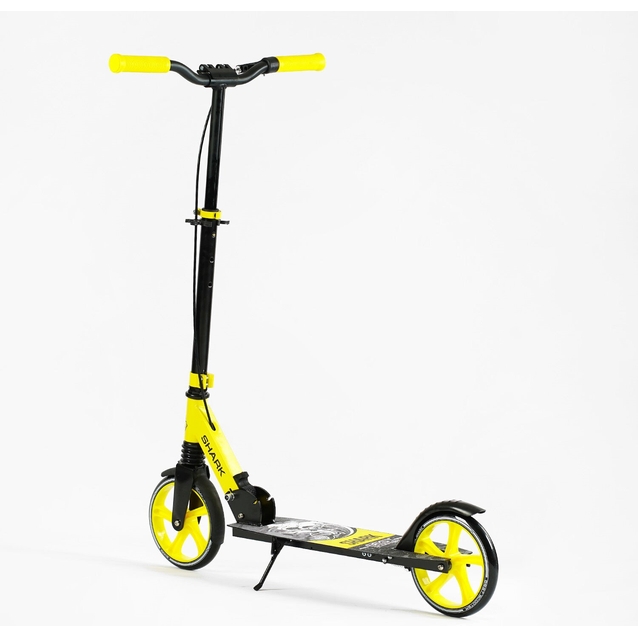Самокат дитячий 2-х колісний, PU Best Scooter «SHARK» SH-10865 чорно-жовтий, Ø200mm, з ручним гальмом, затискач керма, 1 амортизатор фото westvelo.com