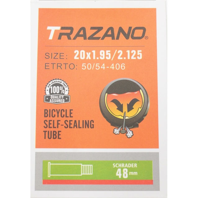 Камера 20. довгий ніпель AV 48mm TRAZANO (1.95-2.125) самоклеюча (з антипрокольним гелем) фото westvelo.com