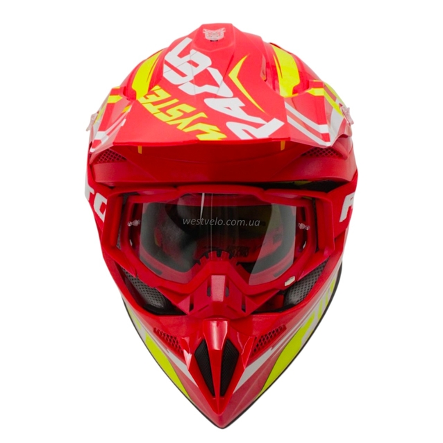 Шолом, закритий крос/ендуро (М) (57-58) АТV Forsage Rider 033 червоний глянець з дашком + окуляри фото westvelo.com