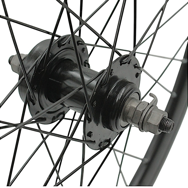 Колесо 22 перед, обід 2-ний чорний дисковий,втулка М на віночках, диск 6 болтів, чорна спиця (AL-22633 D) з фліпером фото westvelo.com