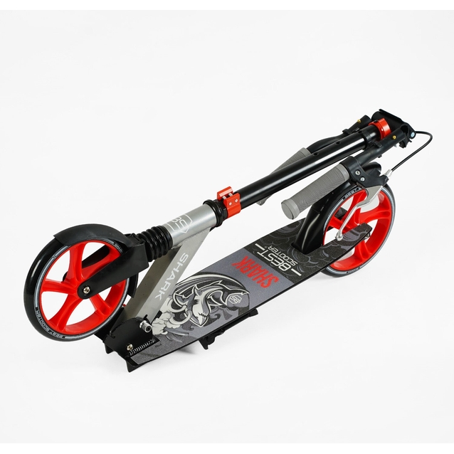 Самокат дитячий 2-х колісний, PU Best Scooter «SHARK» SH-25048 сіро-червоний, Ø200mm, з ручним гальмом, затискач керма, 1 амортизатор фото westvelo.com