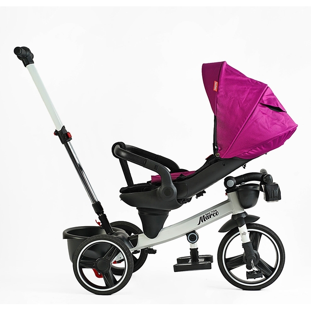 Дитячий велосипед 3-кол з батьківською ручкою, з даш, PU BestTrike «MARCO» 9155/365-18 рожево-білий, поворотне сидіння, складне кермо, кошик, телескопічна ручка, фара музична фото westvelo.com