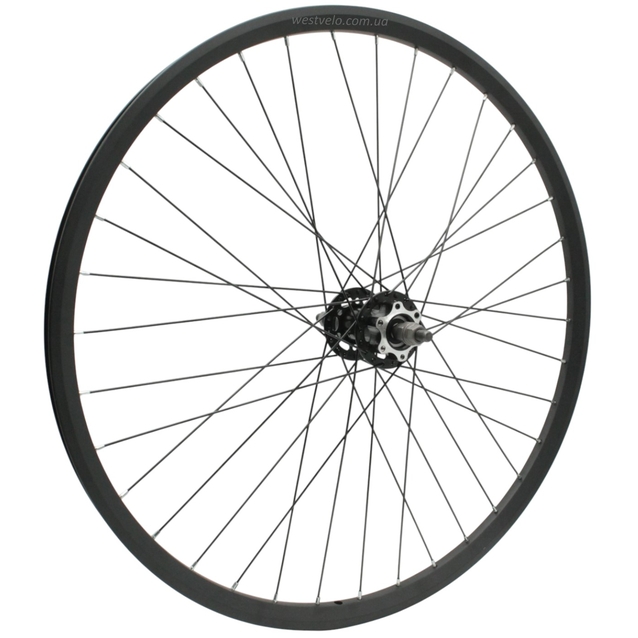 Колесо 26 зад, обід 2-ний чорний дисковий, втулка SHUNFENG проми, диск 6 болтів, чорна спиця фото westvelo.com