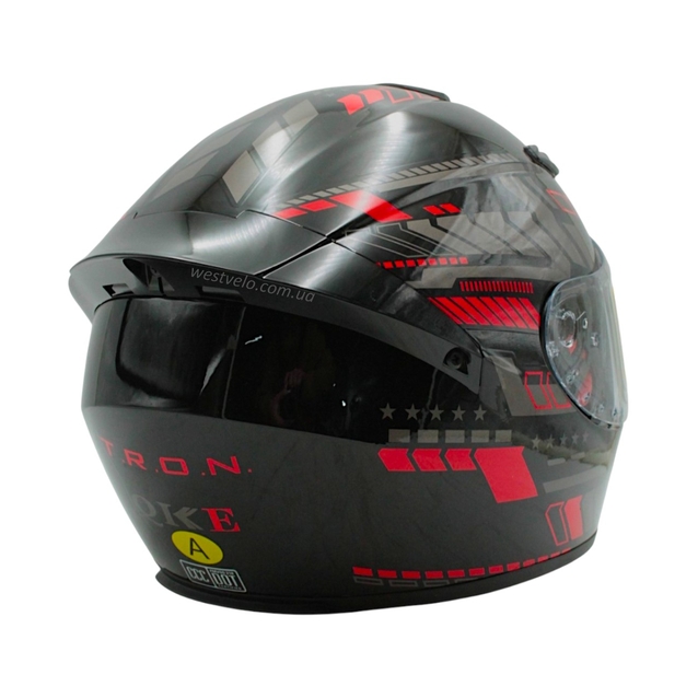 Мото шолом, закритий (L) QIKE TRON "1015-3" чорно-сіро-червоний, глянцевий фото westvelo.com