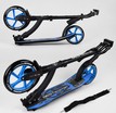 Самокат дитячий 2-х колісний, PU Best Scooter 54664 чорно-блакитний, колеса Ø230-200mm, AL, 1 амортизатор, широкий руль, зажим руля фото westvelo.com