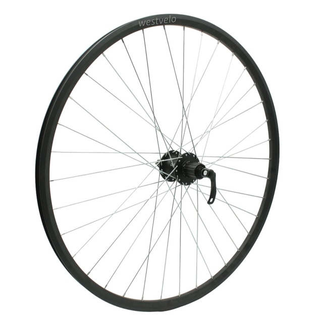 Колесо 28-29 зад, обід 2-ний чорний дисковий, втулка AL. SHIMANO DEORE касета 8/9/10, диск 6 болтів, ексцентрик фото westvelo.com