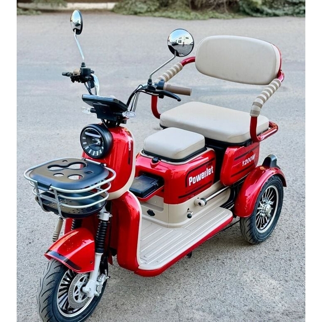 Трицикл Corso «POWER JET» JT-611925, двигун 1200W, акумулятор 72V 23Ah графеновий, біло-червоний + 1 ящик. акум, колеса 10" фото westvelo.com