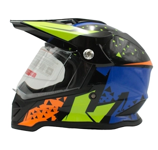 Шолом, закритий крос/ендуро (S 55-56) АТV зі склом F2 (819-7) глянець чорний з синьо-жовто-помаранчевий