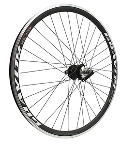 Колесо 26 зад, обід 2-ний чорний, втулка AL SHUNFENG, диск 6 болтів, ексцентрик, чорна спиця (SF-А210R)