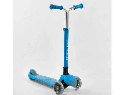 Самокат дитячий 3-х колісний, Best Scooter Y-00180 блакитний, колеса PU Ø120mm/80mm зі світлом, складне AL кермо