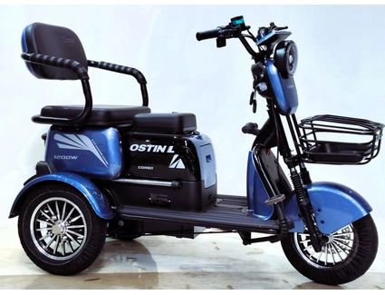 Трицикл Corso «OSTIN L» NL-329144, двигун 1200W, акумулятор 72V 24Ah літій-залізно-фосфатний, синій + 1 ящик. акум, колеса 10"