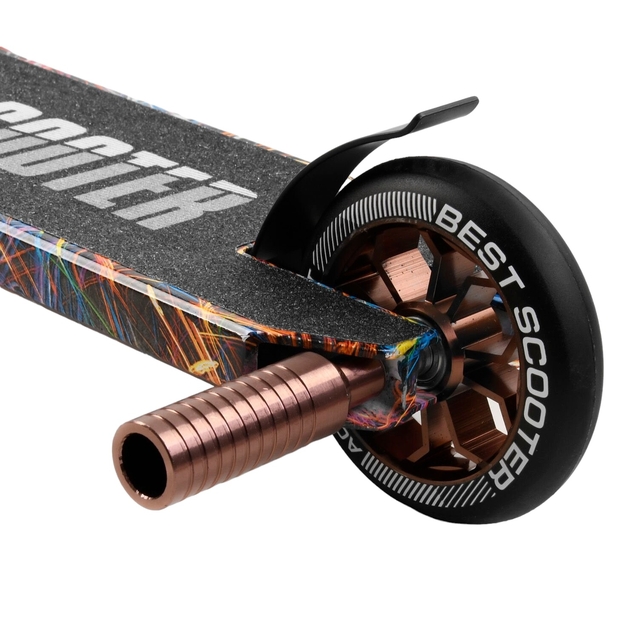 Самокат трюковий Best Scooter «ABSTRACTION» BS-77350 різнокольоровий, HIC-система, пеги, AL диск та дека, колеса PU Ø110mm, ширина керма - 60 см фото westvelo.com