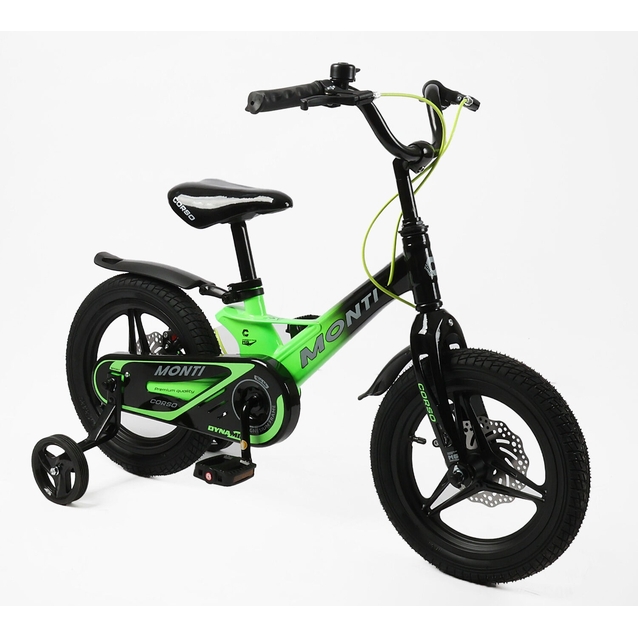 Дитячий велосипед 14 MG Corso «MONTI» MT-14113, магнієва рама, чорно-салатовий фото westvelo.com