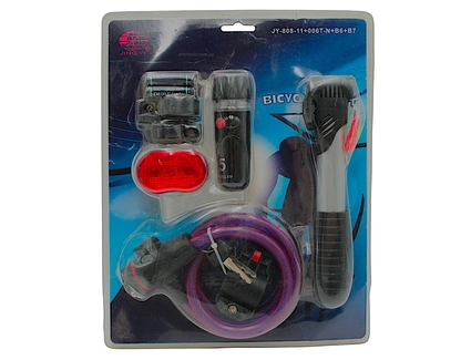 Фара + мигалка на батарейках + замок + насос (JY-808+11+066T-B6+B)