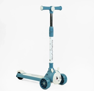 Самокат дитячий 3-х колісний, Skyper UK-70204 блакитно-білий, колеса PU Ø125mm зі світлом, українське озвучування, підсвічування платформи, кермо складне