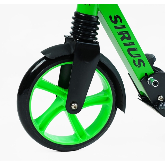 Самокат дитячий 2-х колісний, PU Skyper «SIRIUS» S 95019 чорно-салатовий, Ø200mm, 1 амортизатор, ручне гальмо фото westvelo.com