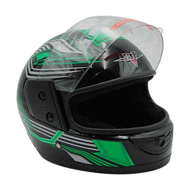 Мото шолом, закритий (L 59-60) BLD чорно-зелений, глянець (825) фото westvelo.com