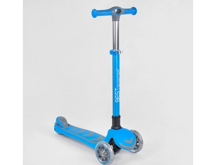 Самокат дитячий 3-х колісний, Best Scooter 38603 блакитний, колеса PU Ø120mm/80mm зі світлом, складне алюмінієве кермо