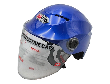 Мото шолом, відкритий "DAVID" S327, синій глянцевий, регулятор розміру з відкідними окулярами (мото/вело/самокат)