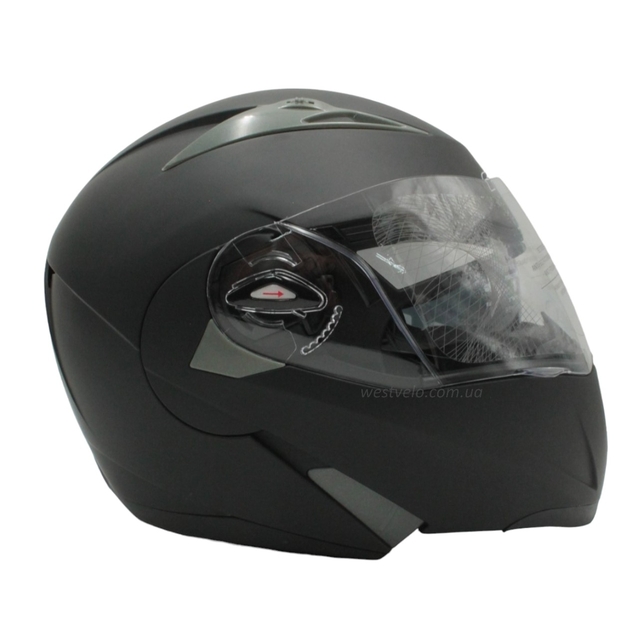 Мото шолом, трансформер (S 55-56) F2 158 чорний, матовий з відкидними окулярами фото westvelo.com