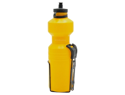 Фляга 700 ml "YKX" пластмасова, жовта + фляготримач чорний сталевий