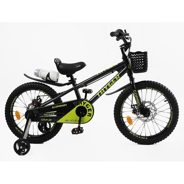Дитячий велосипед 18 AL Corso «TAYGER» TG-36130 алюмінієва рама, дискові гальма, чорно-жовтий фото westvelo.com