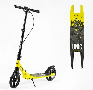 Самокат дитячий 2-х колісний, PU Skyper «UNIC» UN-80064 жовтий, колеса Ø200mm, ручне дискове гальмо, 1 амортизатор передній