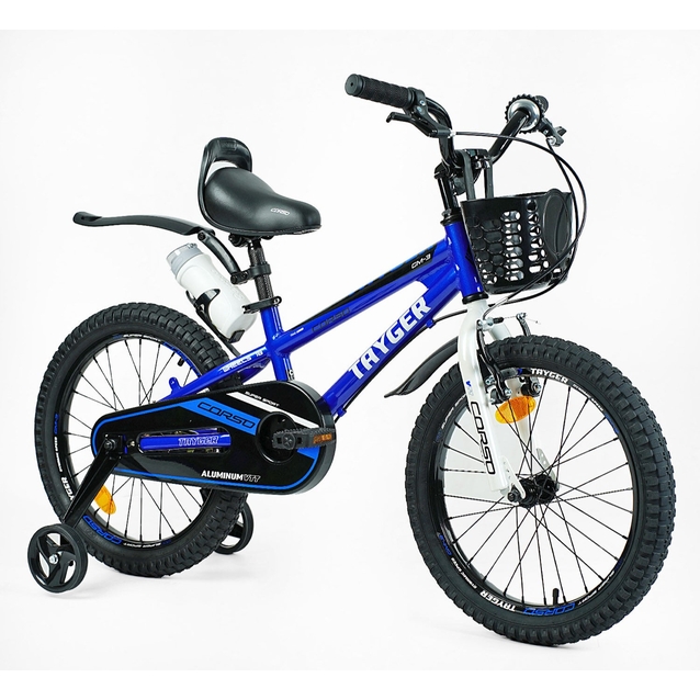 Дитячий велосипед 18 AL Corso «TAYGER» TG-40571 алюмінієва рама синій, ручне гальмо, дод. колеса, дзвоник, бутилочка фото westvelo.com