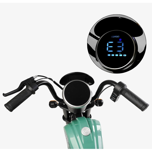 Електромотоцикл Corso H-93171 двигун 160W, акумулятор 24V5Ah свинцево-кислотний, зелений, Bluetooth, звук двигуна, колеса 12" фото westvelo.com