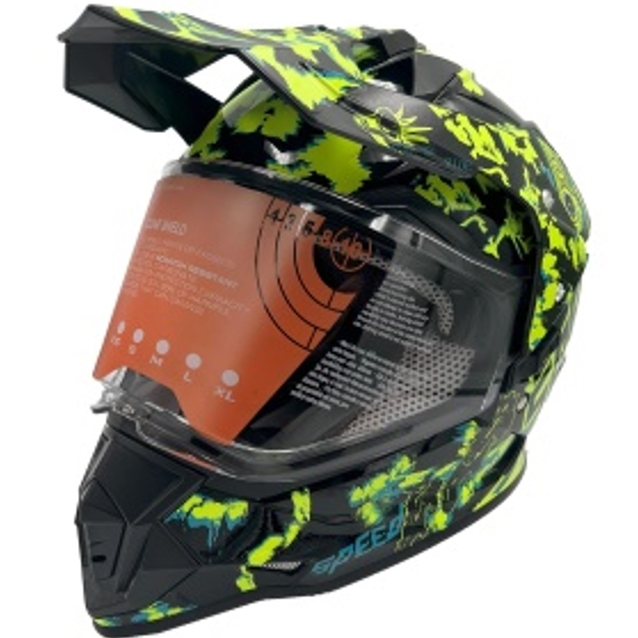 Шолом, закритий крос/ендуро (L) АТV Forsage Rider 034 чорно-салатовий глянцевий з відкидними окулярами