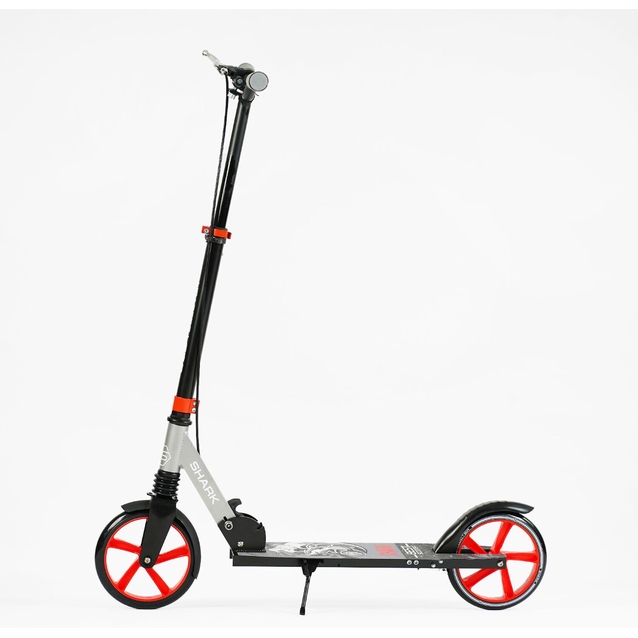Самокат дитячий 2-х колісний, PU Best Scooter «SHARK» SH-25048 сіро-червоний, Ø200mm, з ручним гальмом, затискач керма, 1 амортизатор фото westvelo.com