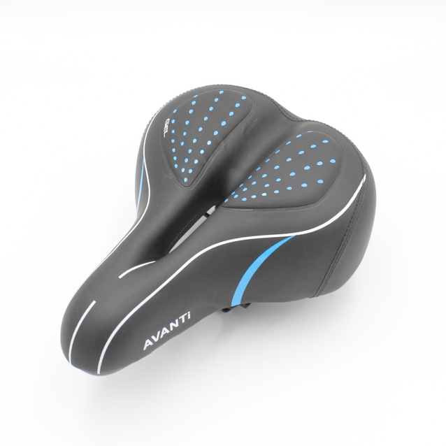 Сідло на пружинах з отвором AVANTI № 189 GEL, чорне з крапками (сині) фото westvelo.com