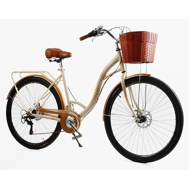 Міський велосипед 28 ST Corso «LIBERTY» LR-28406 сталь 20", (к-т SHIMANO) бежевий + кошик фото westvelo.com