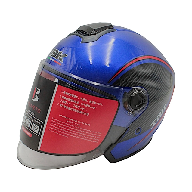 Мото шолом, відкритий (L) "IBK" 705, синій карбон з відкідними окулярами фото westvelo.com