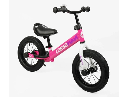 Велобіг 12 Corso надувні колеса, сталева рама «NAVI» NV-73166 помаранчевий, підніжка, підставка для ніг, дзвіночок