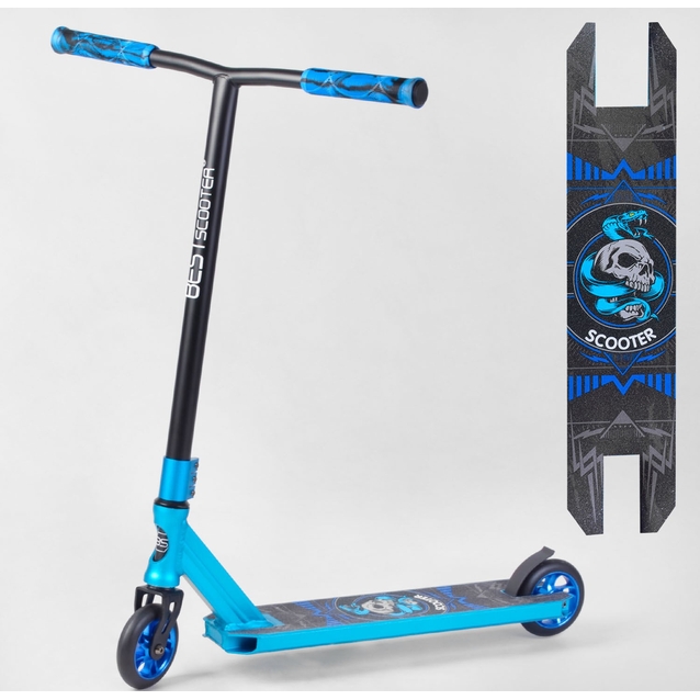 Самокат трюковий Best Scooter BS-9902 блакитний, HIC-система, пеги, AL диск та дека, колеса PU Ø110mm, ширина керма - 60 см фото westvelo.com