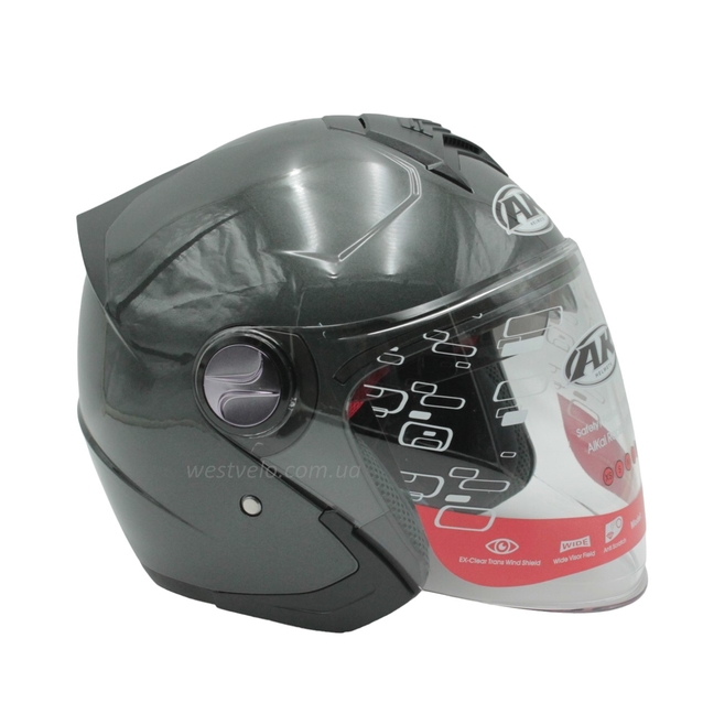Мото шолом, відкритий "AK" 720, сірий глянцевий, + окуляри фото westvelo.com