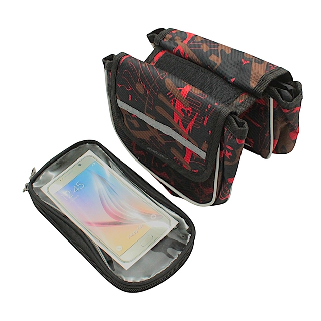 Сумка на раму 2x-стороння + місце для телефону чорно-червона AQE-005 фото westvelo.com