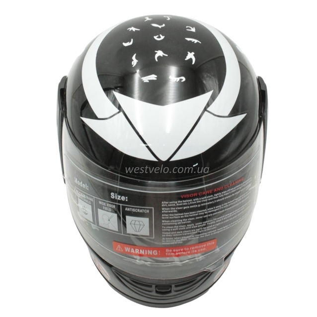 Мото шолом, закритий (XS 53-54) F2 "PREDA TORS" чорно-білий глянець (825-4) фото westvelo.com