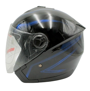 Мото шолом, відкритий (S) F2-707, чорно-синій, глянець, з відкидними окулярами