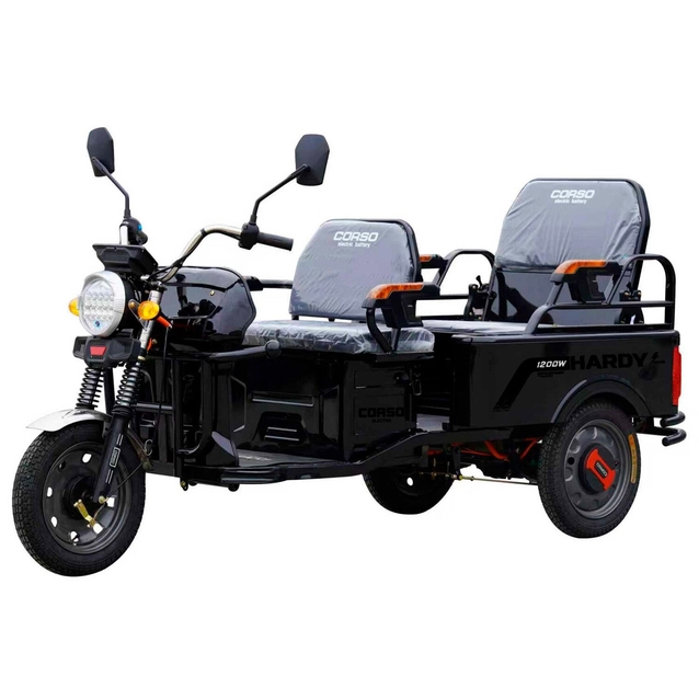 Трицикл РОЗІБРАНИЙ вантажний Corso «HARDY-L» HL-914075, двигун 1200W, акум 72V 36Ah літій-залізо-фосфатний, чорний 4 МІСЦЯ+1 ящик. акум, колеса 12" фото westvelo.com