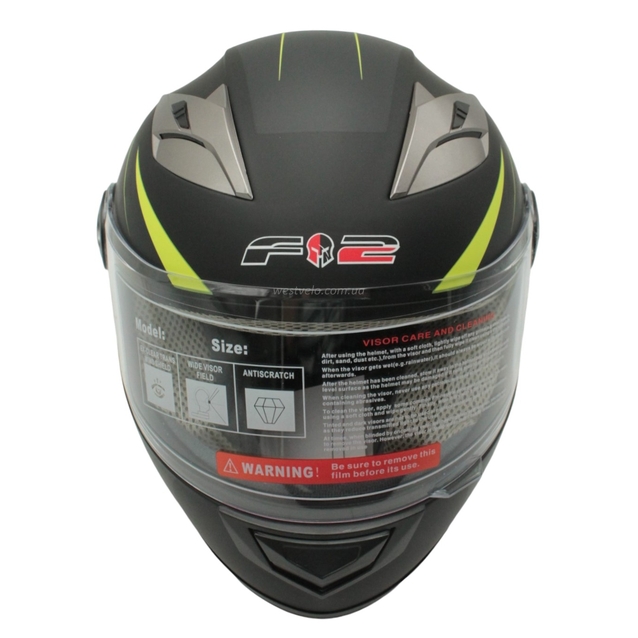 Мото шолом, закритий (XS 53-54) F2 830-2 Інтеграл,Neon yellow #2, чорний матовий фото westvelo.com
