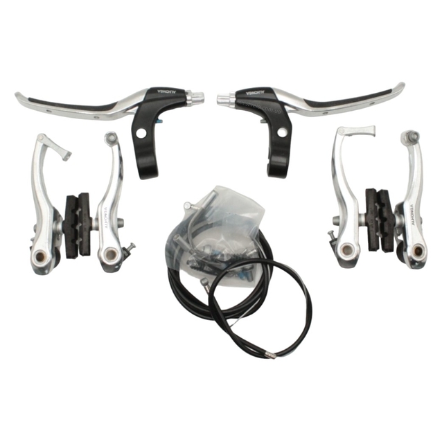 Комплект гальм V-brake ALHONGA алюміній нікель (перед+зад, ручки, троси) фото westvelo.com