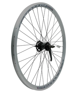 Колесо 26 зад, обід 2-ний сірий, втулка Falcon (чорна) + к-т, (SF-CT01) чорна спиця (зірка 19)