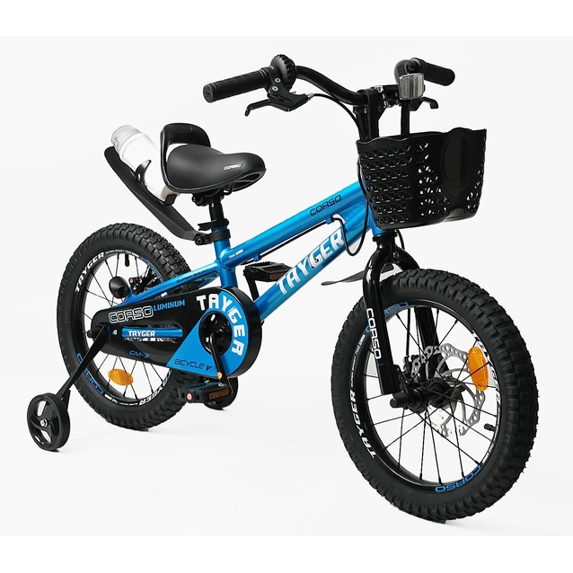Дитячий велосипед 16 AL Corso «TAYGER»  TG-40654 алюмінієва рама, дискові гальма, синій фото westvelo.com