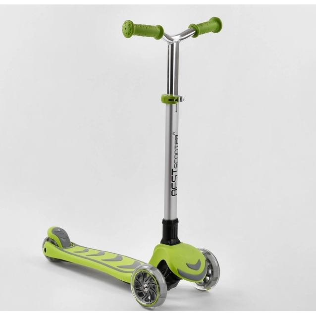 Самокат дитячий 3-х колісний, Best Scooter Y-00436 салатовий, колеса PU Ø120mm/80mm зі світлом, складне AL кермо фото westvelo.com