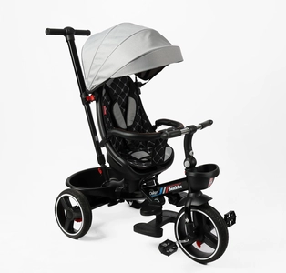 Дитячий велосипед 3-кол з батьківською ручкою, з даш, PU BestTrike «OSCAR» 6390/19-306 сірий, поворотне сидіння, складне кермо, кошик, телескопічна ручка