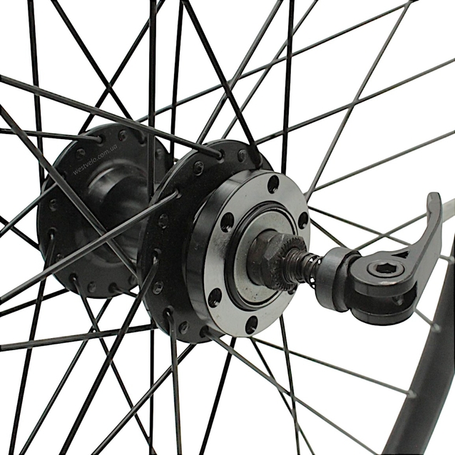 Колесо 27,5 перед, обід 2-ний чорний дисковий, втулка AL. NECO MS31F, диск 6 болтів,ексцентрик, чорна спиця фото westvelo.com